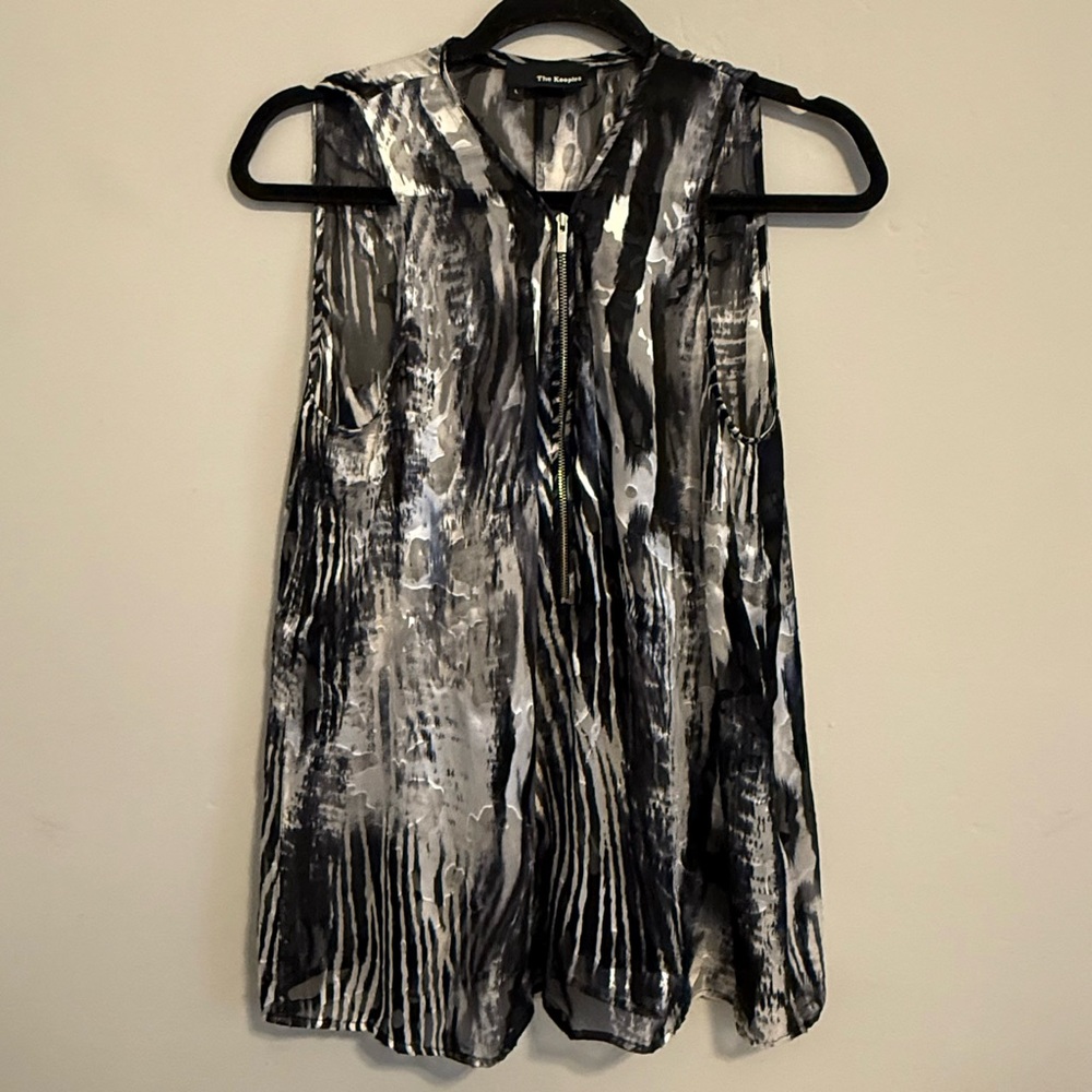 The Kooples brand abstract zebra print blouse, zip up front Size L